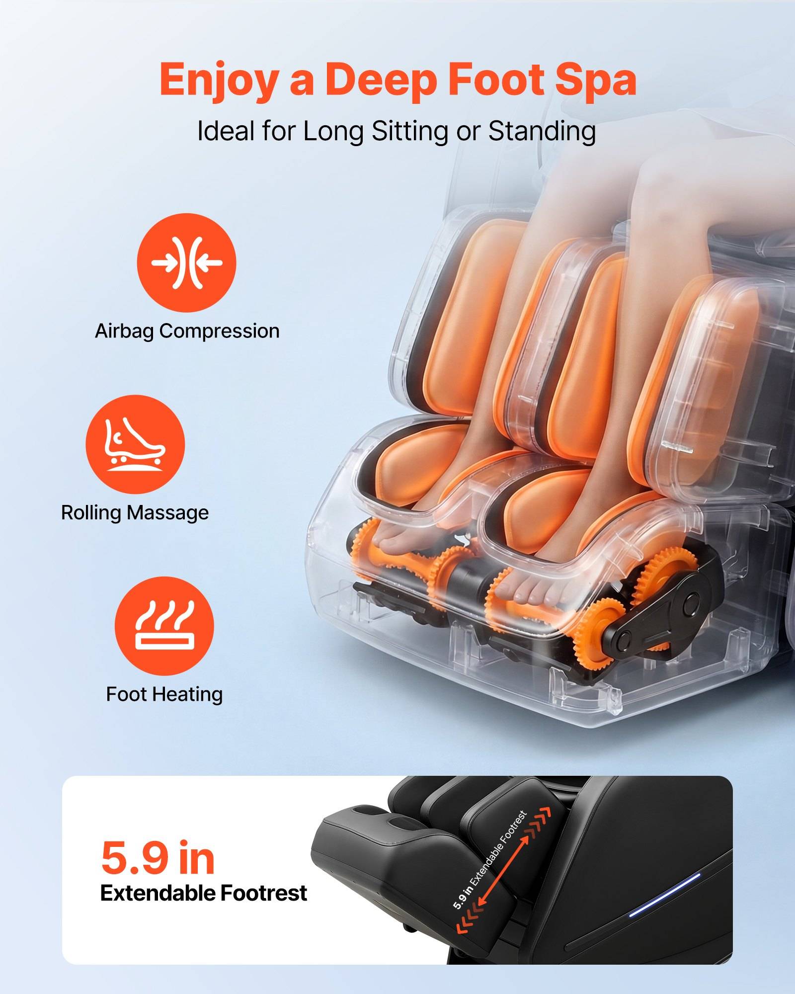 VEVOR Massagesessel, 3D-Zero-Gravity-Relaxsessel mit Ausziehbarer Fußstütze, Automatikprogrammen, Airbags, Heizfunktion für Taille &amp; Beine, Bluetoo
