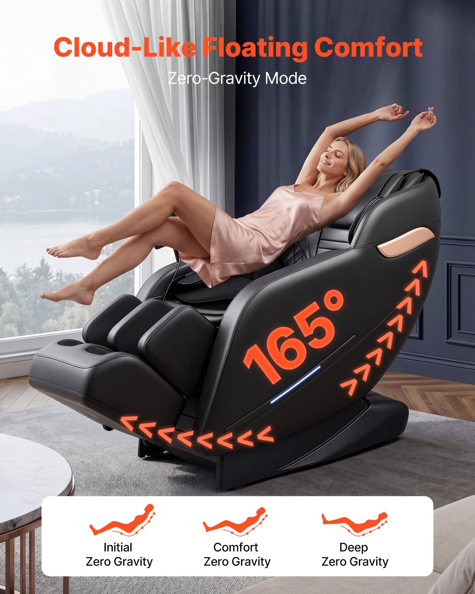 VEVOR Massagesessel, 3D-Zero-Gravity-Relaxsessel mit Ausziehbarer Fußstütze, Automatikprogrammen, Airbags, Heizfunktion für Taille &amp; Beine, Bluetoo