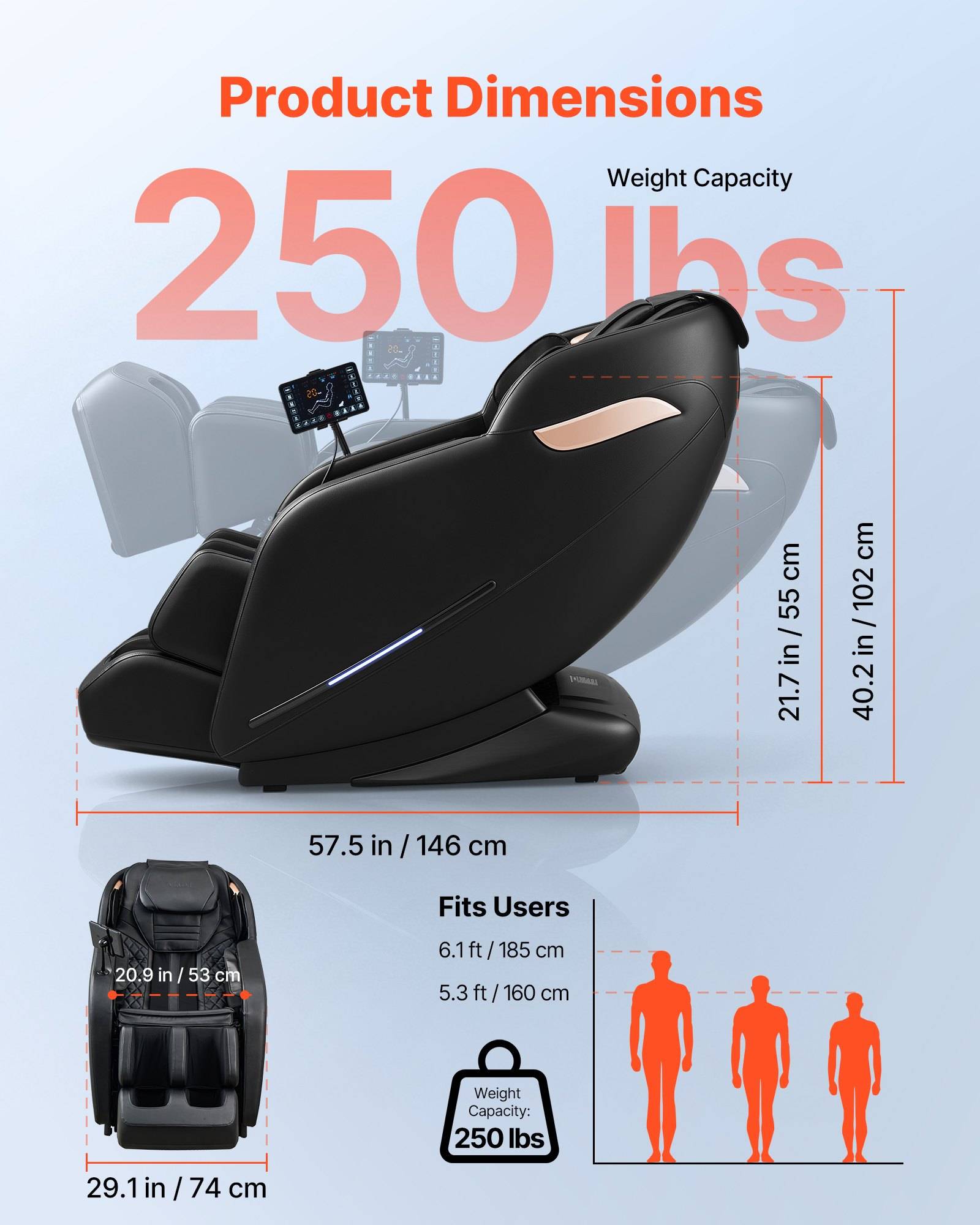 VEVOR Massagesessel, 3D-Zero-Gravity-Relaxsessel mit Ausziehbarer Fußstütze, Automatikprogrammen, Airbags, Heizfunktion für Taille &amp; Beine, Bluetoo