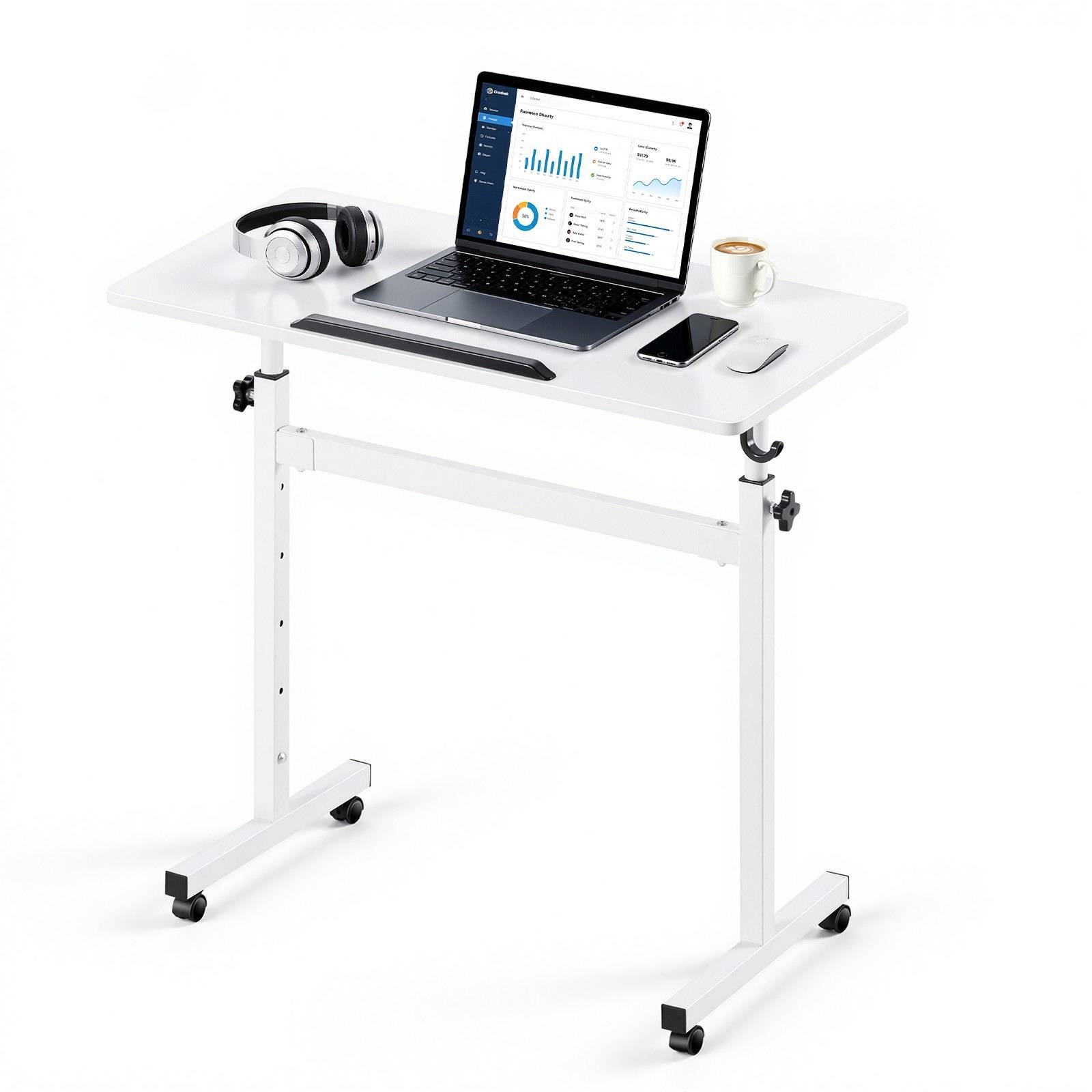 VEVOR Höhenverstellbarer Schreibtisch 810x410mm, 25kg Belastbarer Computertisch mit 360° Neigbarer Tischplatte, Bürotisch mit Haken Feststellbaren