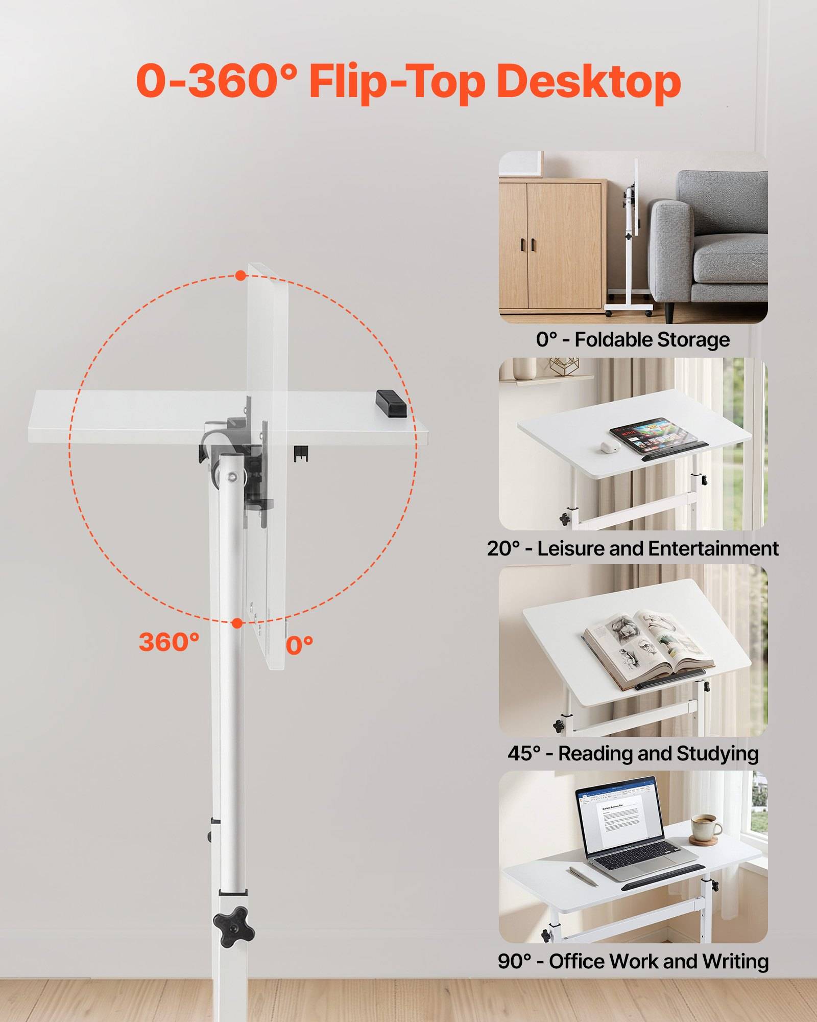 VEVOR Höhenverstellbarer Schreibtisch 810x410mm, 25kg Belastbarer Computertisch mit 360° Neigbarer Tischplatte, Bürotisch mit Haken Feststellbaren