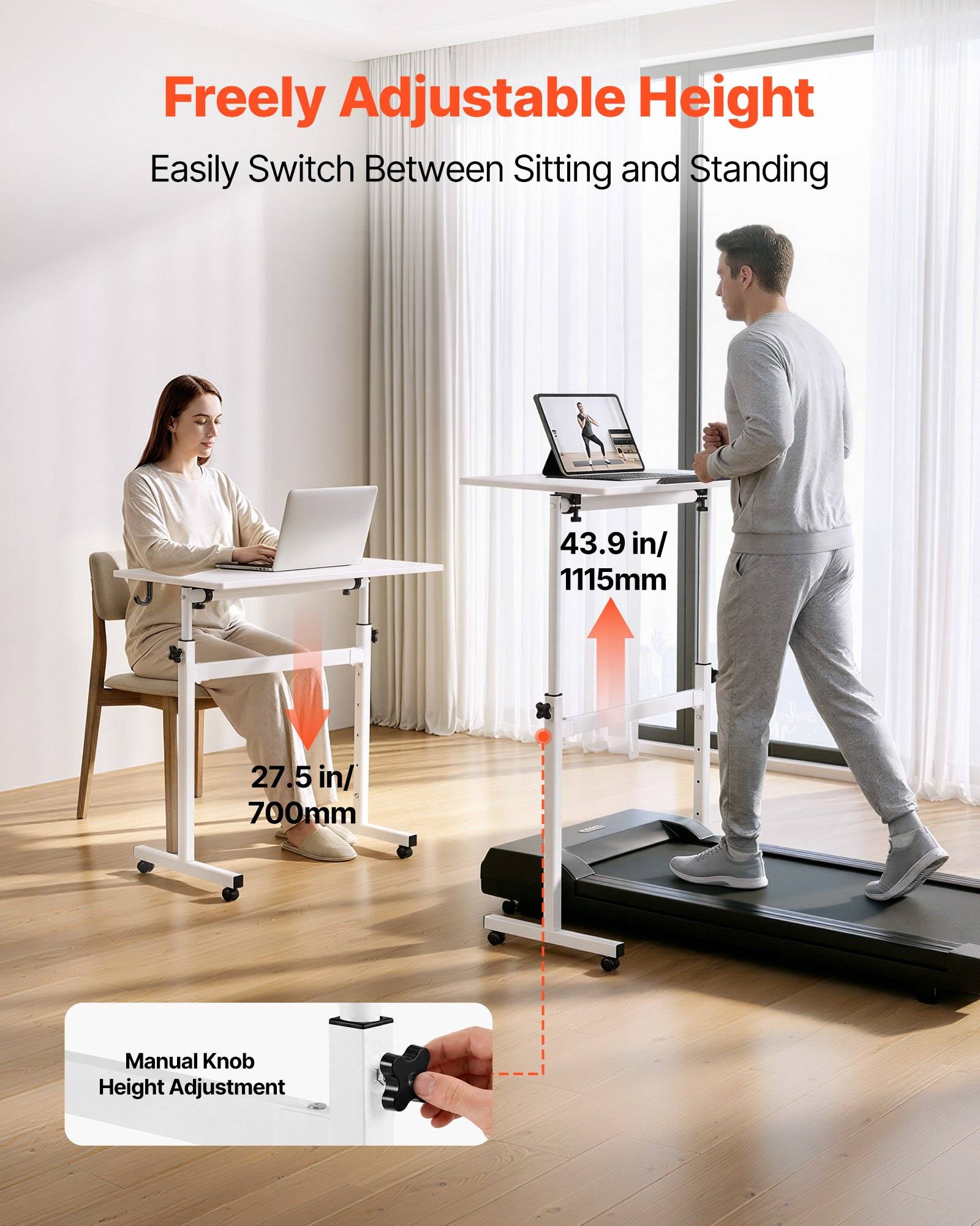 VEVOR Höhenverstellbarer Schreibtisch 810x410mm, 25kg Belastbarer Computertisch mit 360° Neigbarer Tischplatte, Bürotisch mit Haken Feststellbaren