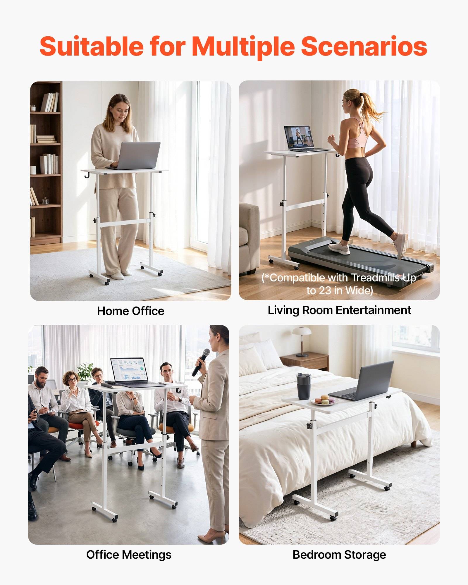 VEVOR Höhenverstellbarer Schreibtisch 700-1115mm, 25kg Belastbarer Computertisch mit 810x410mm Tischplatte, Bürotisch mit Feststellbaren Rollen &amp; Ha