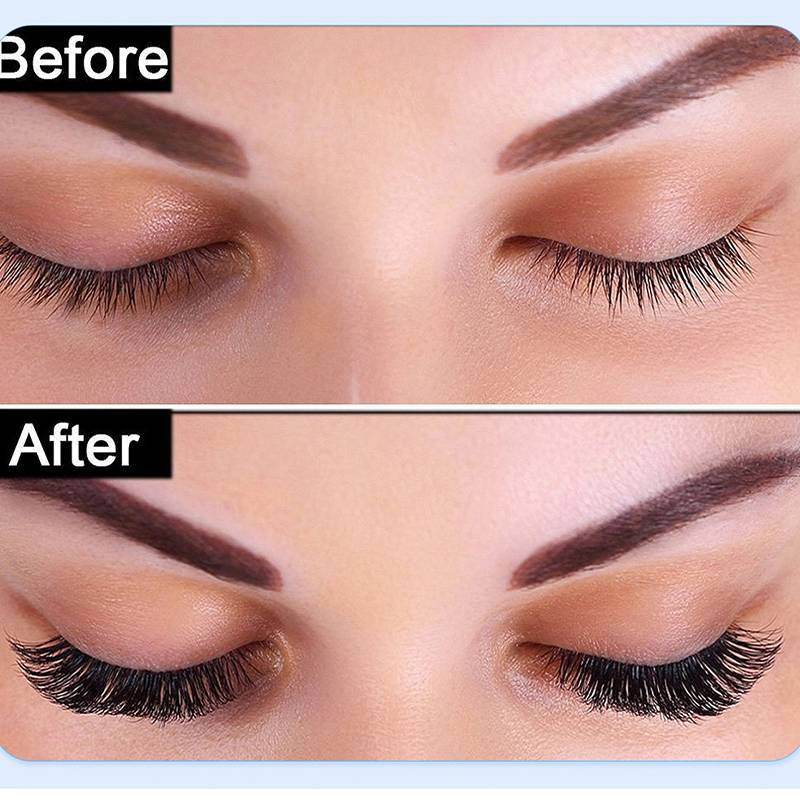 Vorher-und-Nachher-Nahaufnahme geschlossener Augen mit Mascara oder Wimpernverlängerungen, wobei das 