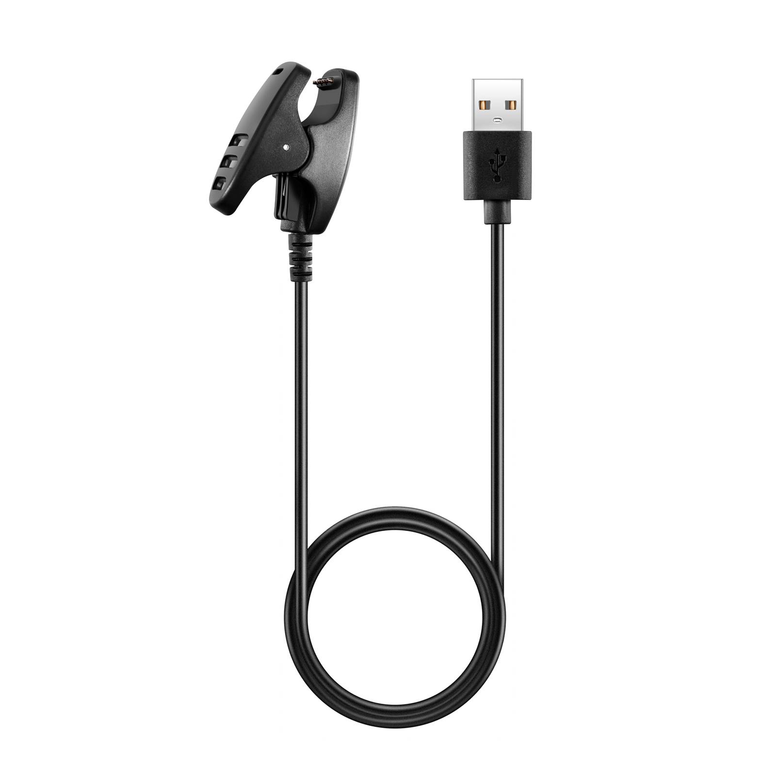 Schwarzes USB-Clip-Mikrofon mit Spiralkabel und USB-A-Stecker auf weißem Hintergrund.