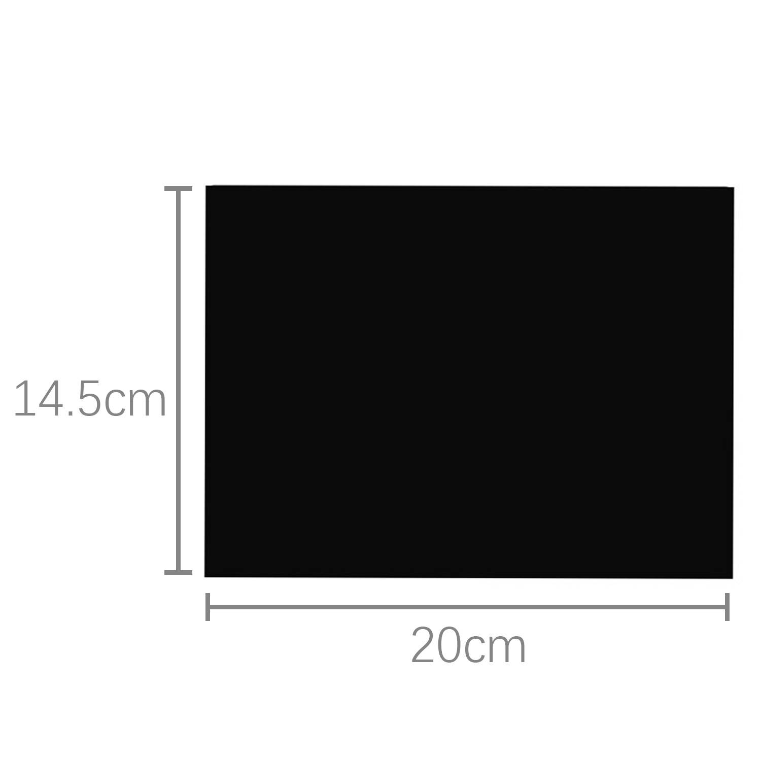 Schwarzes rechteckiges Panel oder Bildschirm mit einer Breite von 20 cm und einer Höhe von 14,5 cm.