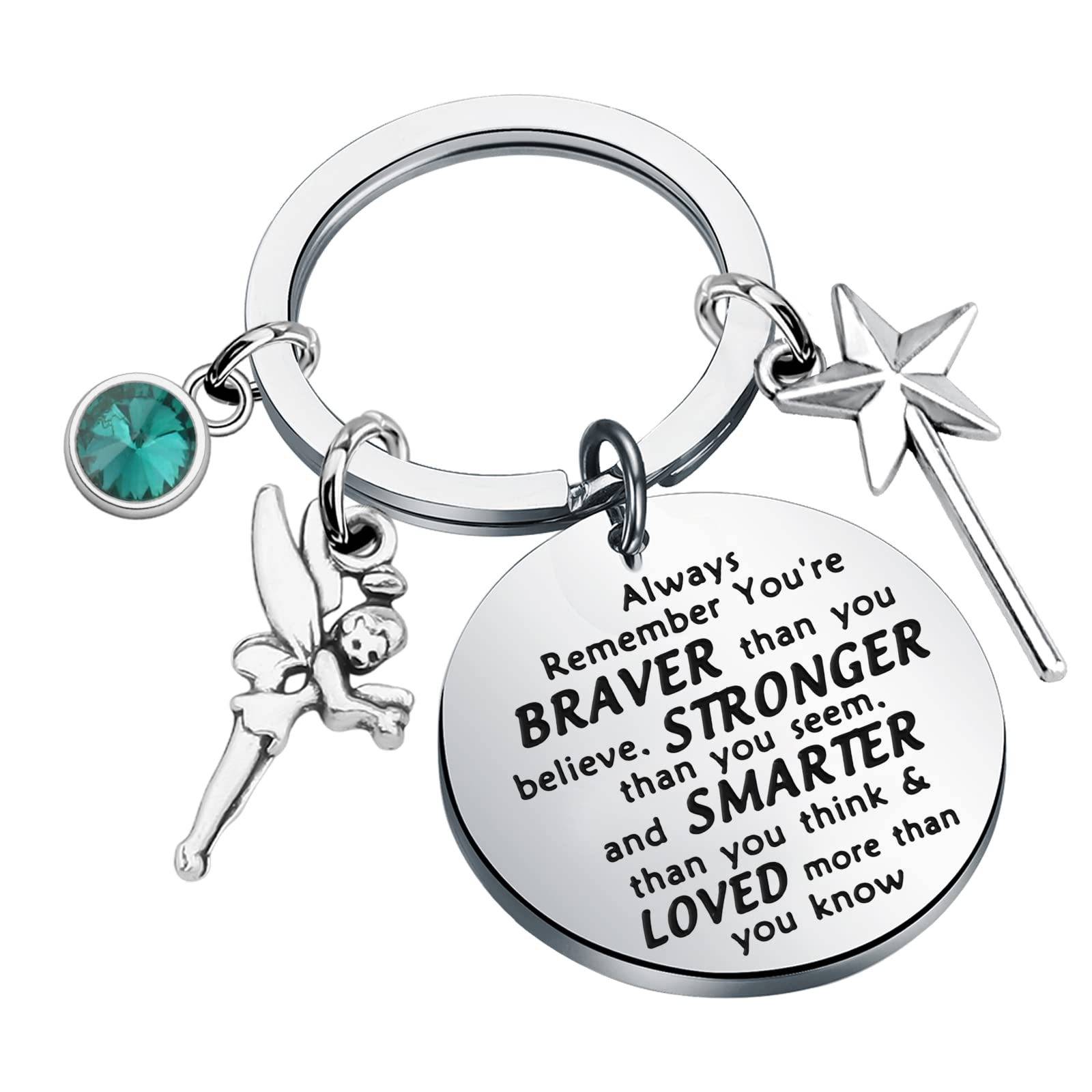 Silberner Schlüsselanhänger mit rundem Charm mit der Aufschrift „Always remember you're BRAVER, STRONGER, SMARTER and LOVED