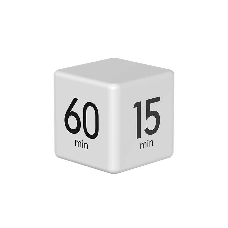 Weißer Würfel mit den Aufschriften „60 min