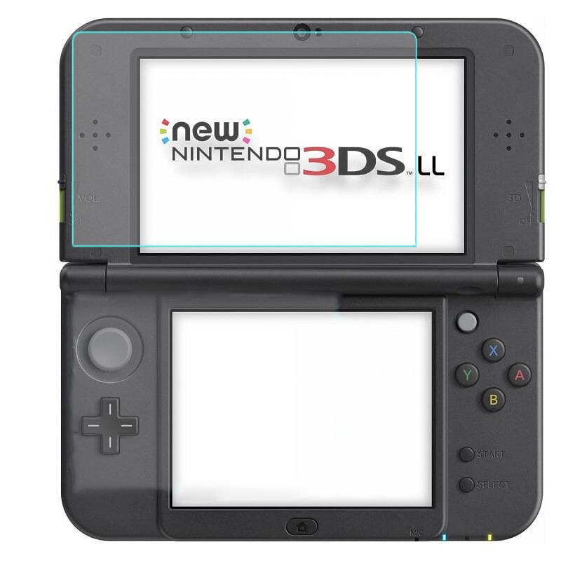 Schwarze New Nintendo 3DS LL Handheld-Spielekonsole offen, zeigt den oberen Bildschirm mit dem Logo „new NINTENDO 3DS LL" und einen leeren unteren Touchscreen.