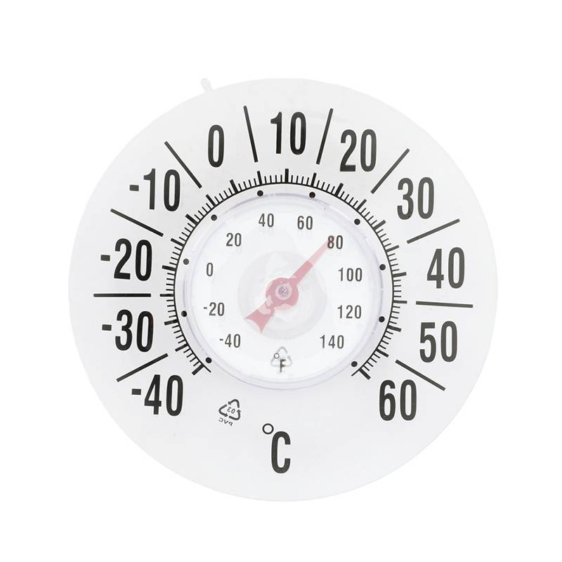 Analoges Thermometer mit Celsius-Skala, das etwa 90°C anzeigt, mit äußeren Bereichsmarkierungen von -40 bis 60 Grad.