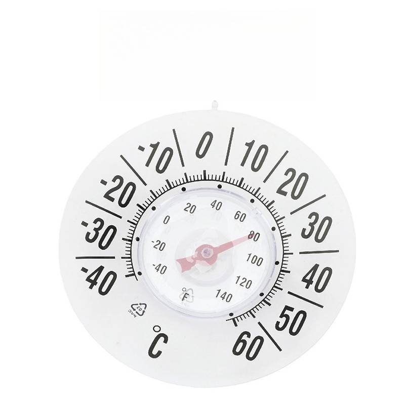 Analoges Thermometer mit etwa 80°F und 27°C, mit einer äußeren Celsius-Skala von -40 bis 60.