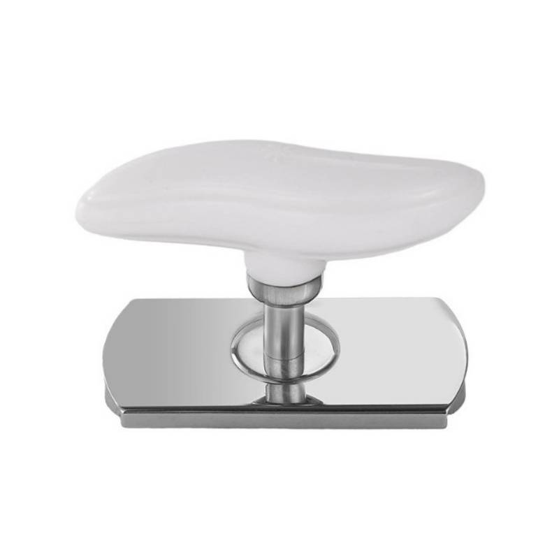 Weiß gepolsterter Hocker mit Chrommetallgestell und Fußring, auf einem schlichten weißen Hintergrund dargestellt.