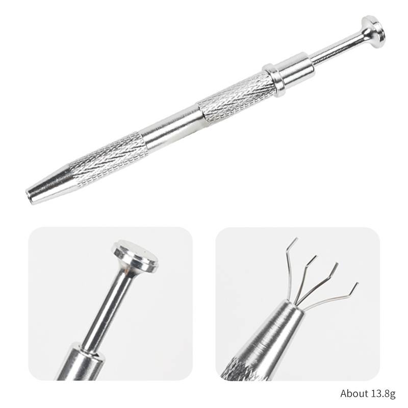Metallisches Federstangen-Werkzeug mit spitzer Spitze und gegabeltem Ende, dargestellt mit Nahaufnahmen und „Etwa 13,8g" Text.