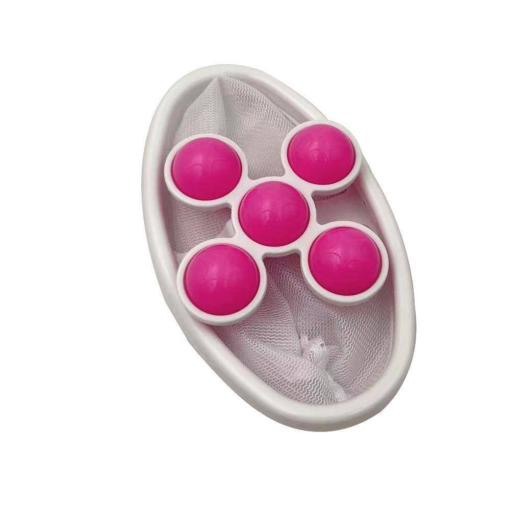 Rosa und weiß fünf-Knoten-Handtrainer in der Mitte auf weißem Hintergrund.