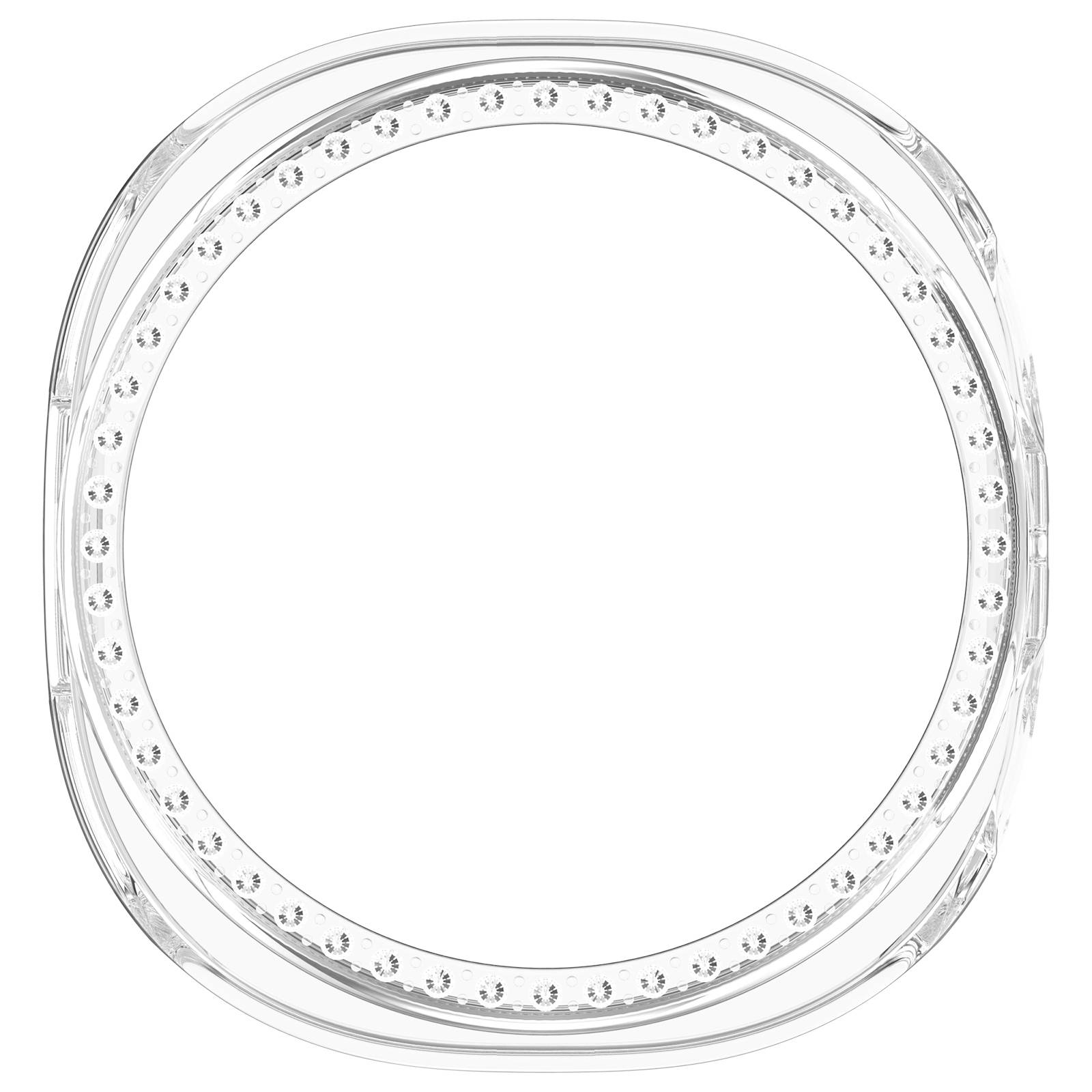 Transparentes quadratisches Uhrengehäuse oder Lünette mit einer kreisförmigen inneren Öffnung und kleinen dekorativen Punkten rund um den Ring.