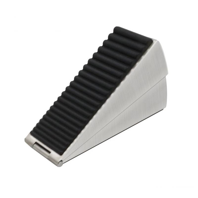 Metalltürstopper mit gerillter schwarzer Gummioberfläche auf weißem Hintergrund.