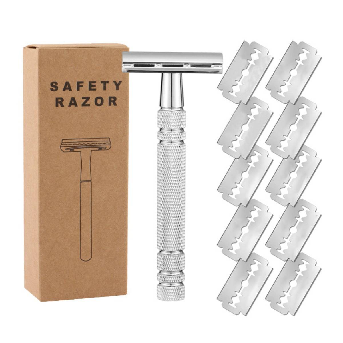 Sicherheitsrasierer mit Kartonbox mit der Aufschrift „SAFETY RAZOR