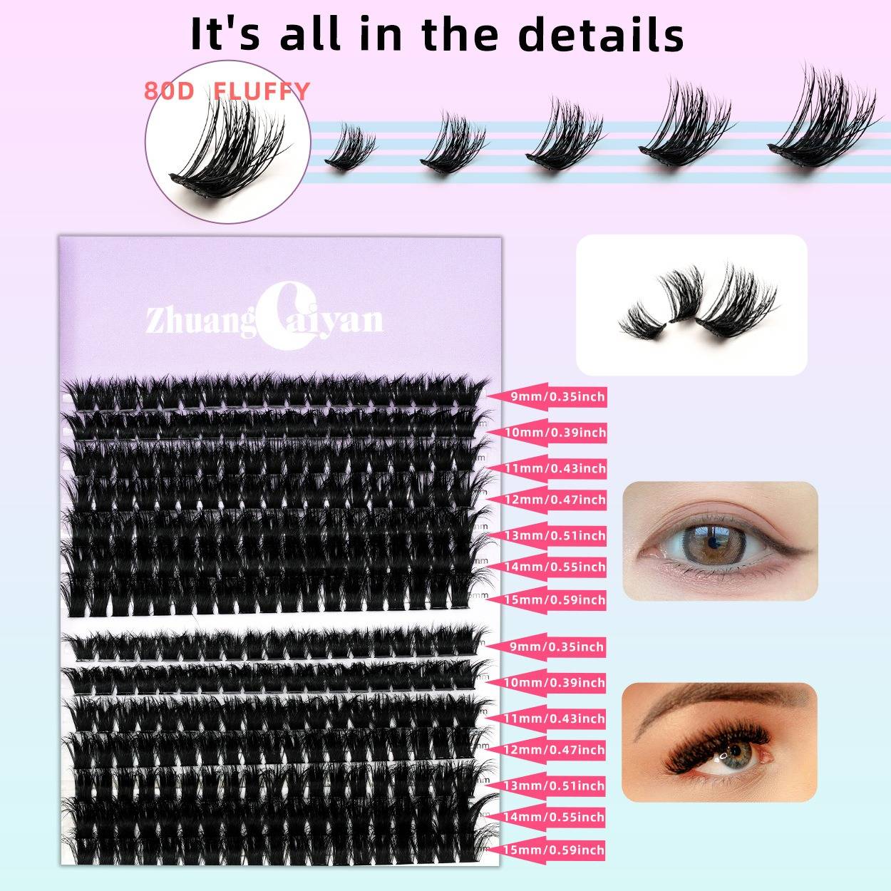Tablett mit Wimpernverlängerungen, das „80D FLUFFY