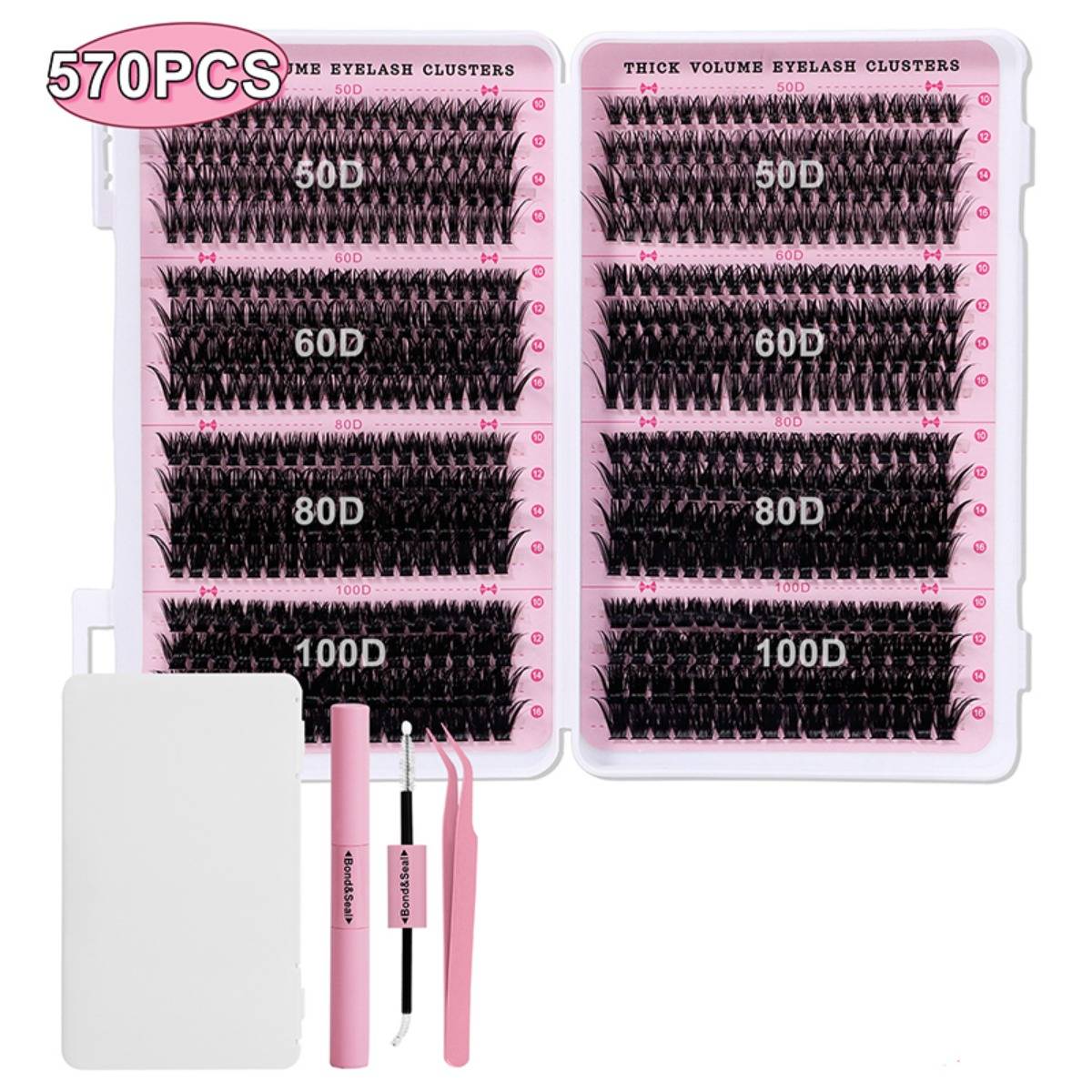 Rosa Wimpernverlängerungs-Tablett mit der Beschriftung „570PCS