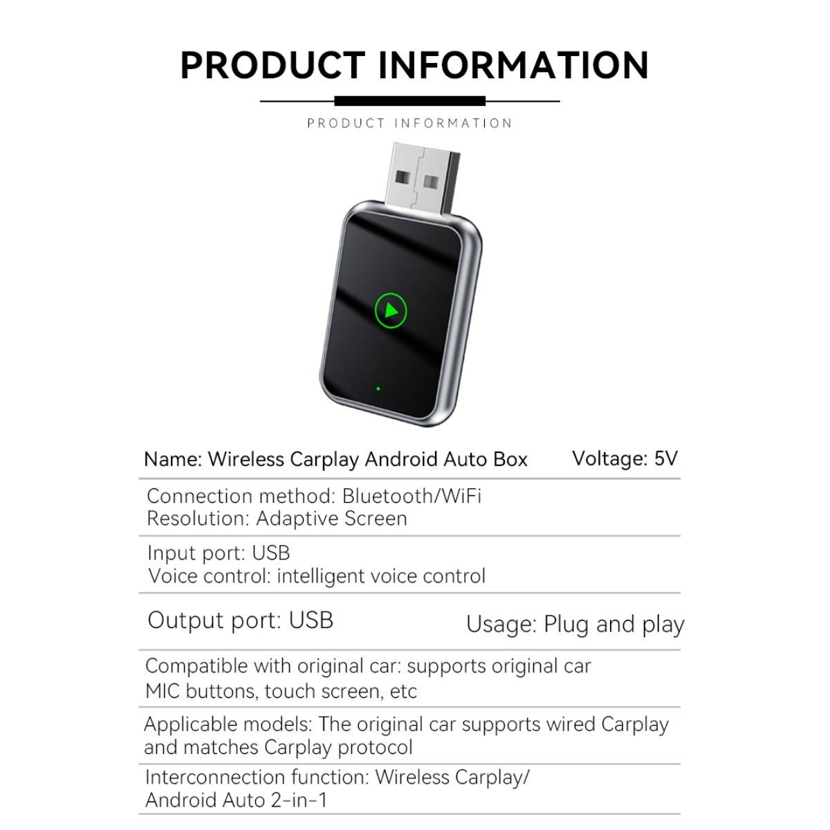 Smart Carplay &amp; Android Auto Wireless Adapter Box - 2-in-1 USB Dongle Silver