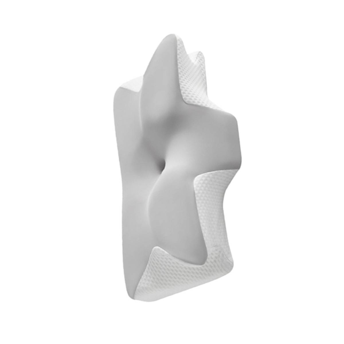 Abstraktes graues 3D-Formular mit gefalteten, strukturierten Kanten auf weißem Hintergrund.