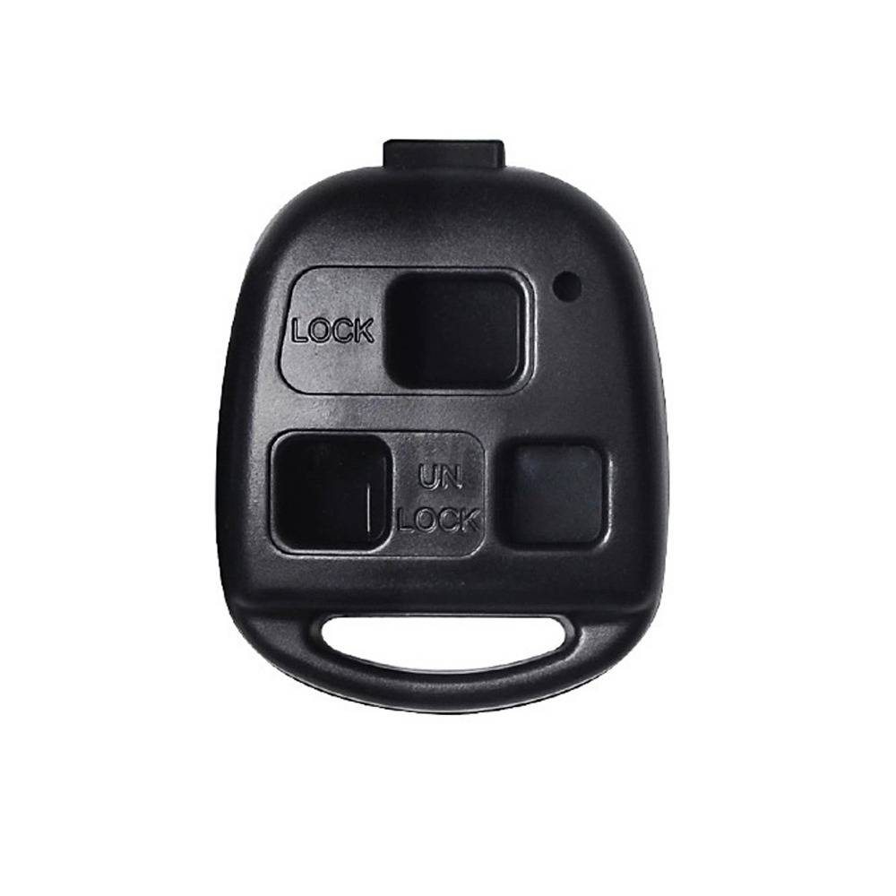 Schwarze Autoschlüsseltasche mit drei Tastenöffnungen, beschriftet mit „LOCK" und „UNLOCK"" auf weißem Hintergrund.