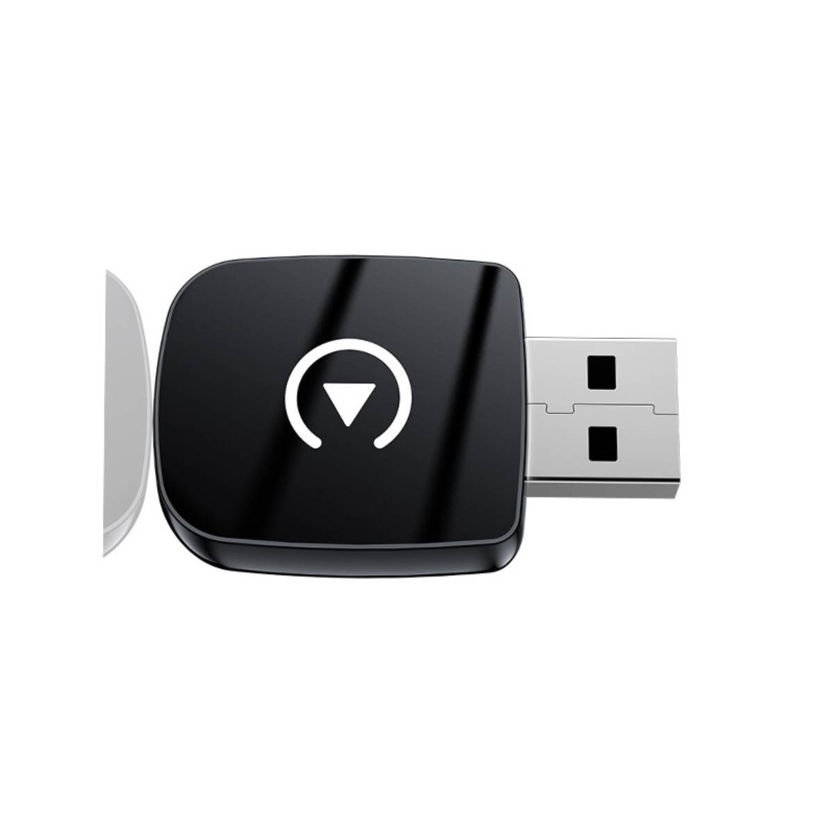 Schwarzes USB-Laufwerk mit weißem Download-Symbol auf der Vorderseite.
