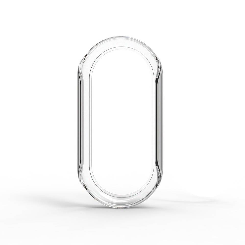 Transparentes ovales Glas- oder Acrylrahmen, aufrecht auf weißem Hintergrund stehend