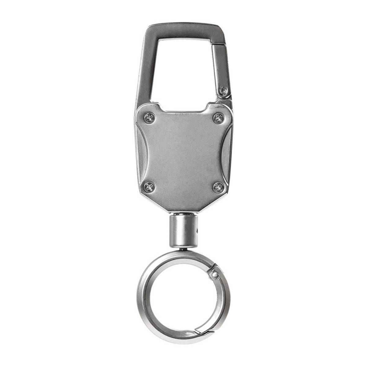 Silber-Karabinerhaken-Schlüsselanhänger mit großem Spaltring, auf weißem Hintergrund abgebildet.