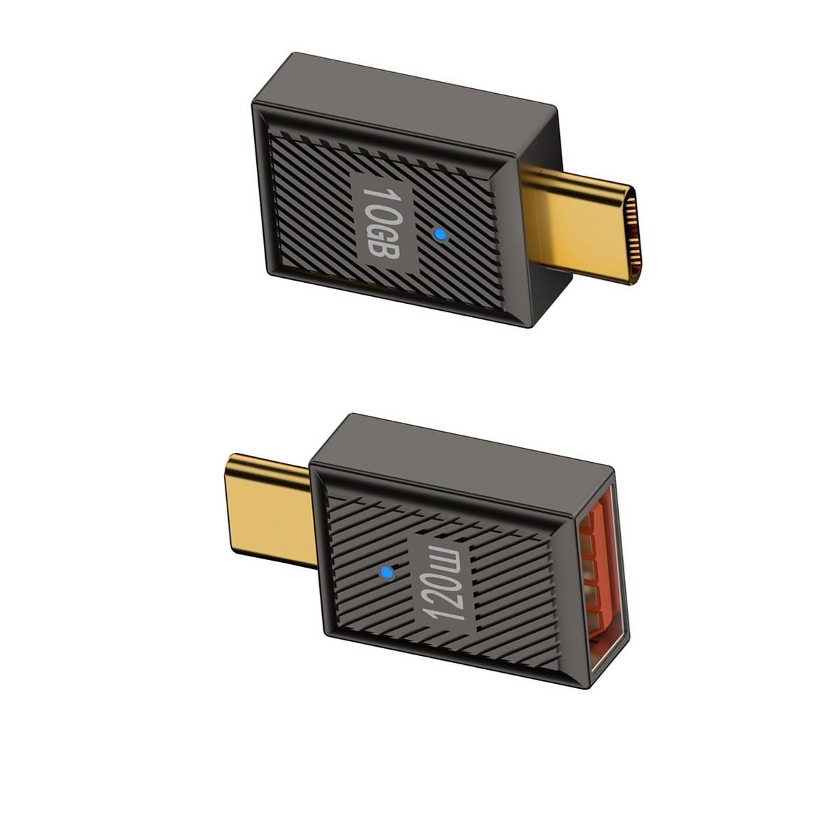 Zwei USB-C-Speichersticks mit den Bezeichnungen 10GB und 120GB auf weißem Hintergrund.