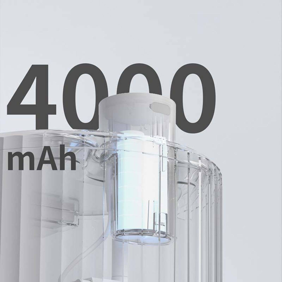 Transparentes zylindrisches Gerät mit der Bezeichnung „4000 mAh