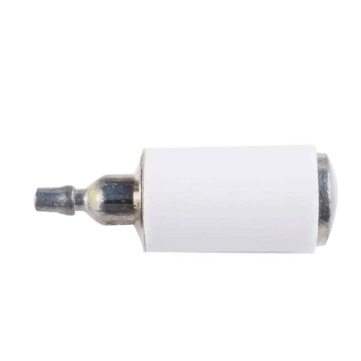 Nahaufnahme einer kleinen zylindrischen elektrischen Komponente aus Metall und weißer Keramik mit einem hervorstehenden Anschluss an einem Ende.