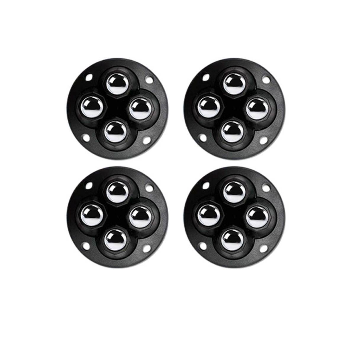 Vier schwarze kreisförmige LED-Module mit vier Linsen, die in einem 2x2-Gitter auf weißem Hintergrund angeordnet sind.