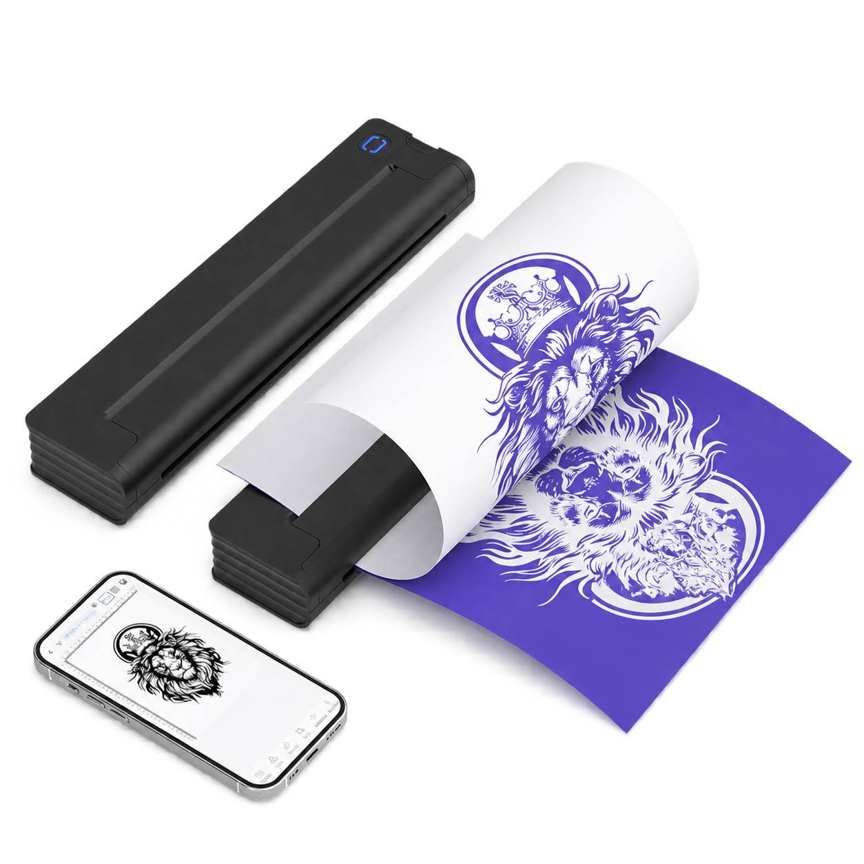 A46 Tattoo-Schablonen-Drucker – Bluetooth Thermodrucker, Schwarz, kompakt, kompatibel mit Android, iOS und Windows