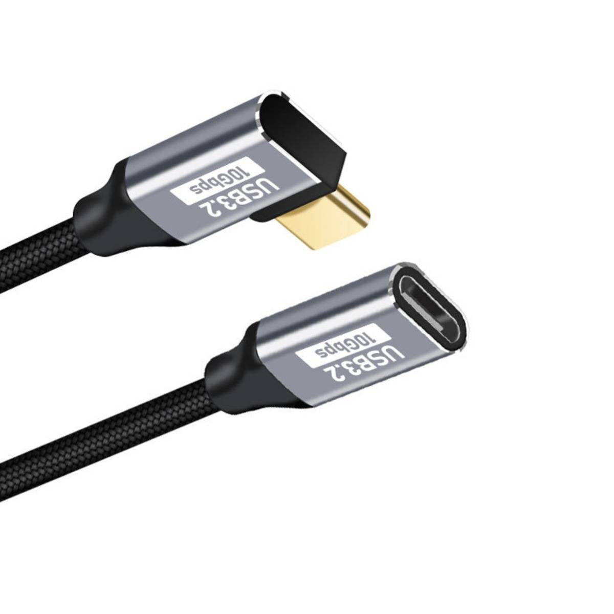 USB-C-Ladekabel mit USB-C- und USB-A-Steckverbindern auf weißem Hintergrund dargestellt.