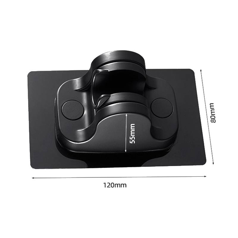 Schwarze rechteckige Halterung/Klemme mit zentralem gekrümmtem Mechanismus, gezeigt mit Abmessungen von 120 mm Breite, 80 mm Höhe und 55 mm Tiefe.