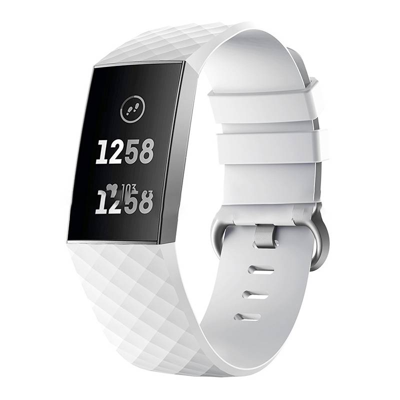 Weiße Fitness-Tracker-Uhr mit schwarzem Display, das 