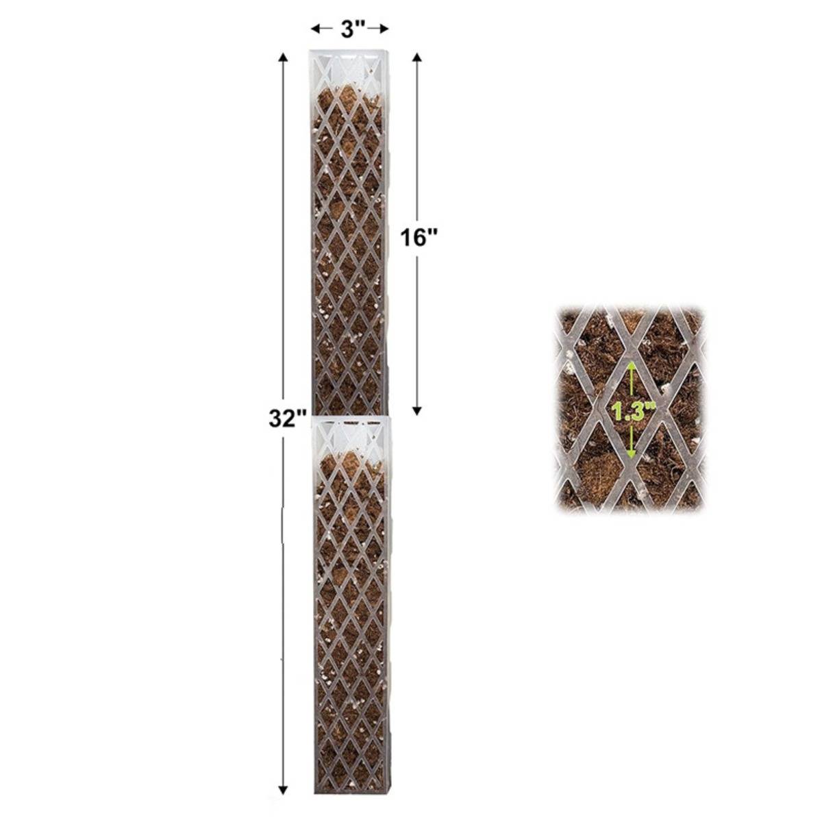 Diagramm einer 7,6 cm breiten, 81 cm hohen Gitterrankhilfe mit einem 40,6 cm hohen oberen Abschnitt und einer Maschenöffnung von 3,3 cm.