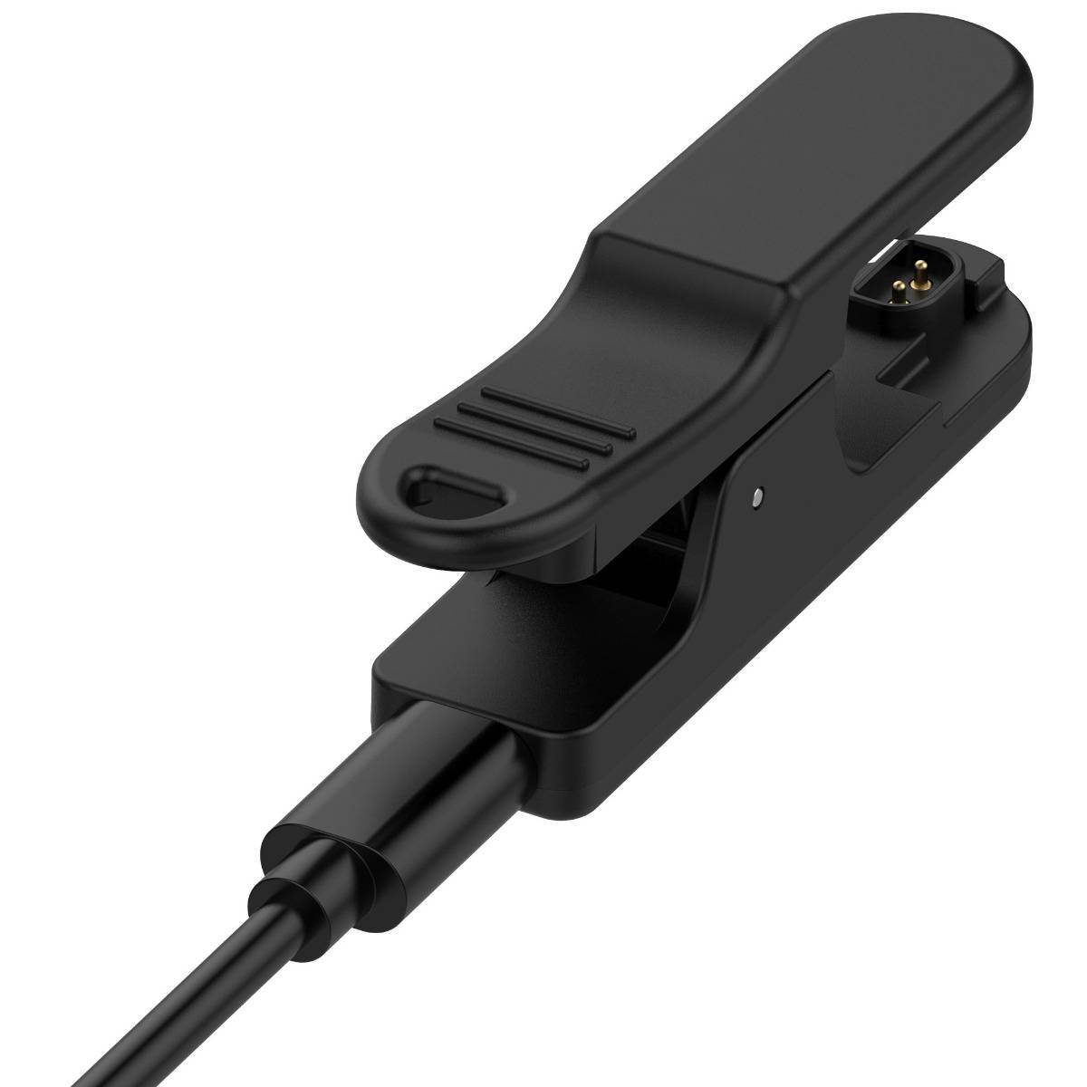 Schwarzes Ansteck-Lavaliermikrofon mit angebrachtem Kabel und 3,5-mm-Klinkenstecker, isoliert auf weißem Hintergrund dargestellt.