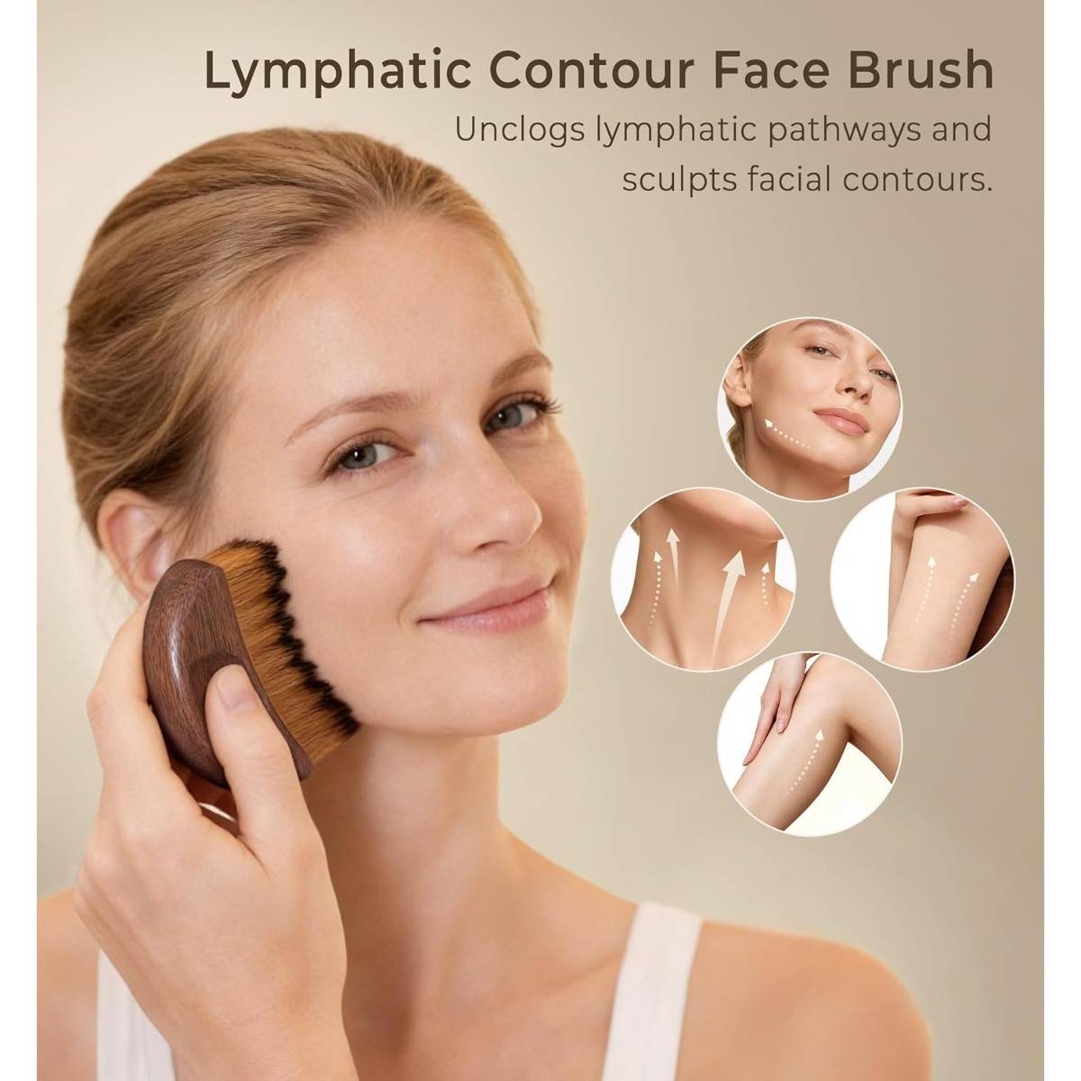 Lymphdrainage-Gesichtsbürste – Holz-Mondsichel Gesichtskontur-Massagebürste für weiche, komfortable Langzeitpflege