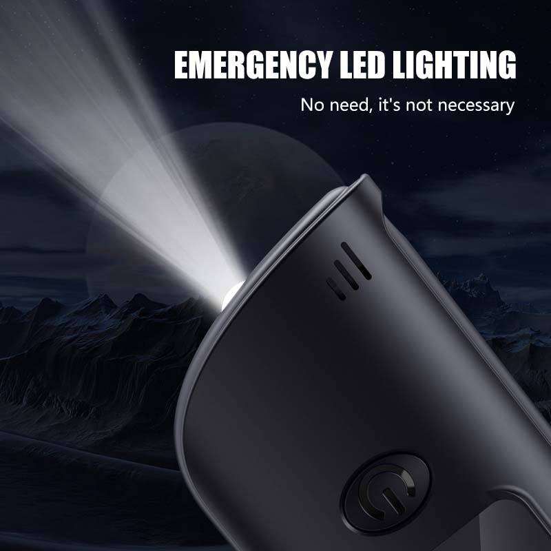 Schwarze Notfall-LED-Taschenlampe/Handy-Zubehör mit hellem Strahl, mit Text „NOTFALL-LED-BELEUCHTUNG