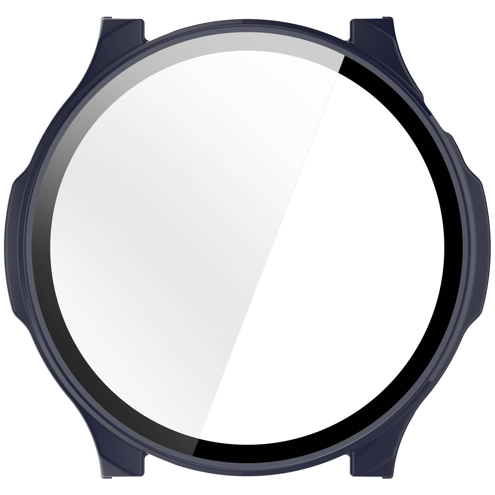 Runder Smartwatch-Bildschirm oder Uhrengehäuse-Front, schwarze Lünette mit leerem weißem Anzeigebereich.