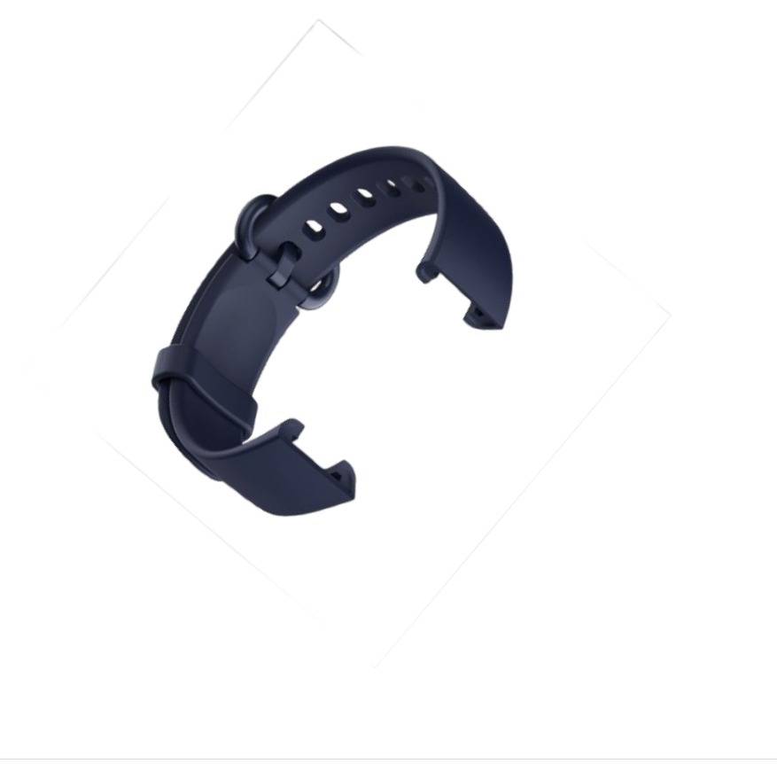 Dunkelblaues Silikon-Uhrenarmband mit verstellbaren Löchern und einer Schnallenschließe, dargestellt auf weißem Hintergrund.