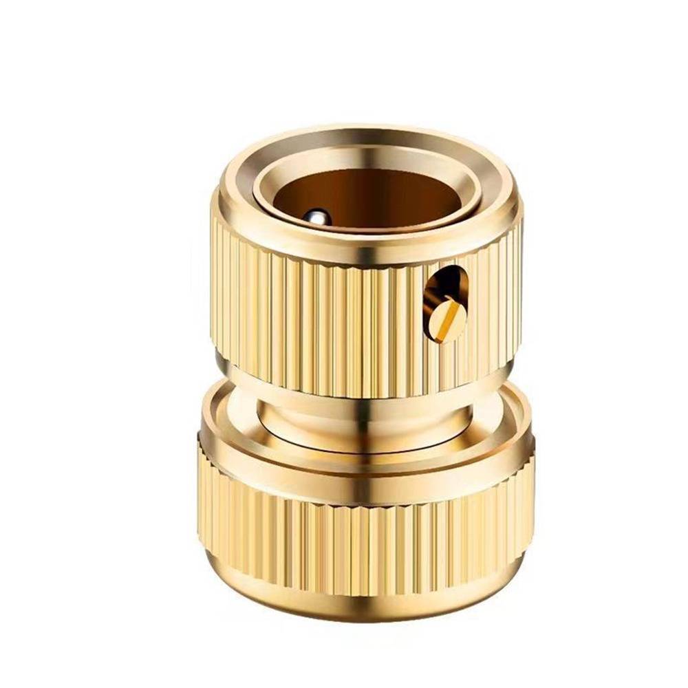 Goldener zylindrischer Metallstecker mit gerilltem Griff und Seitenöffnung, gezeigt vor weißem Hintergrund.