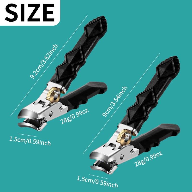 Größenvergleich-Grafik einer schwarz-silbernen Drahtschere, die in zwei Längen gezeigt wird, 9,2 cm und 9 cm, mit einem Gewicht von 28 g und einer Breite von 1,5 cm.
