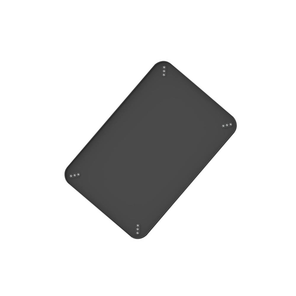 Dunkelgraues abgerundetes Rechteck-Panel, das diagonal auf weißem Hintergrund angezeigt wird, mit kleinen schraubenähnlichen Punkten in der Nähe jeder Ecke.