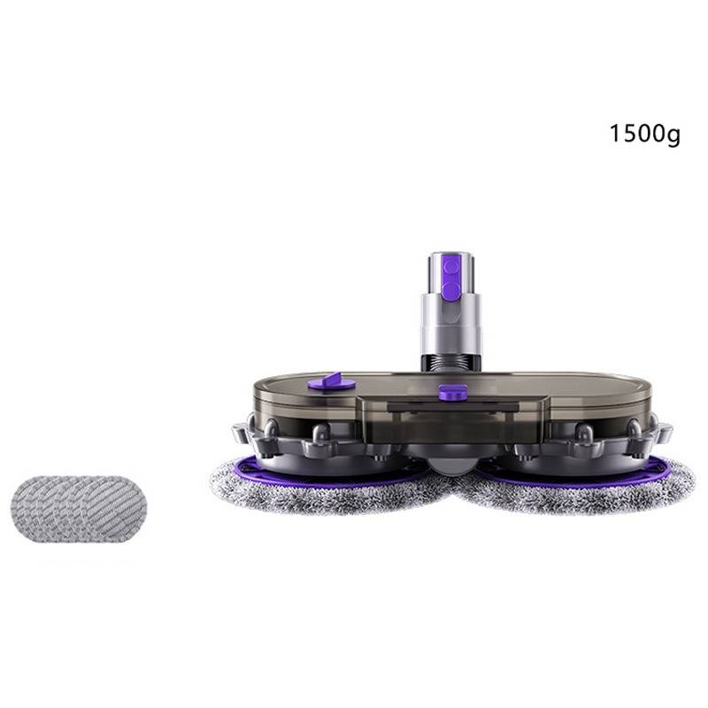 Roboterstaubsauger-Wischaufsatz mit zwei rotierenden Mikrofasertüchern und einem grauen Ersatztuch, gekennzeichnet mit 1500g.