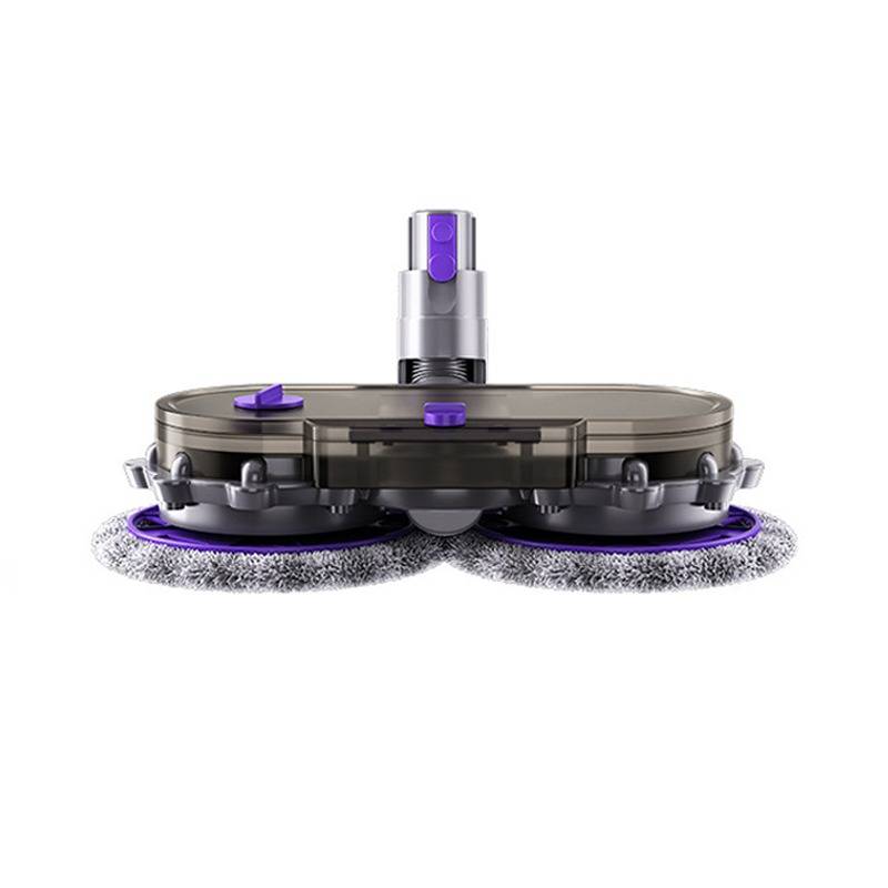 Runde, sich dual drehende Wischpads mit einem zentralen violetten Anschluss, auf weißem Hintergrund als Staubsauger-Reinigungszubehör dargestellt.