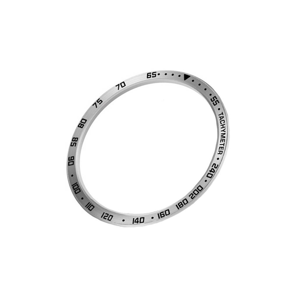 Silberner Tachymeter-Lünetten-Einsatzring mit schwarzen Geschwindigkeitmarkierungen von 55 bis 200 und dem Wort „TACHYMETER