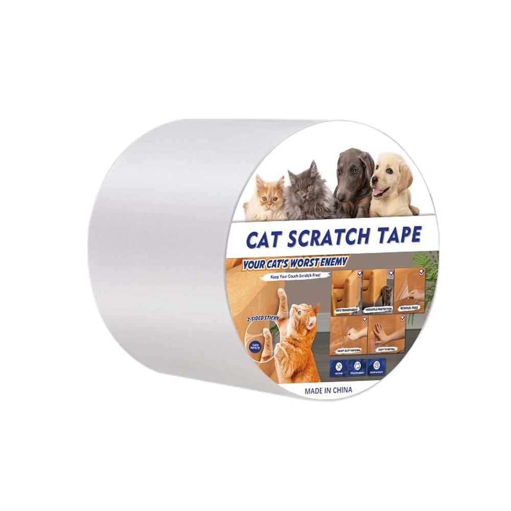 Rolle durchsichtiges Katzenkratz-Klebeband mit der Aufschrift „CAT SCRATCH TAPE